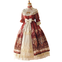 DearCeline Lolita洛丽塔 Rococo Dream 女士假两件OP有袖连衣裙 华丽版 酒红色 S