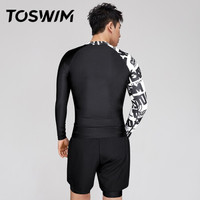 TOSWIM 拓胜 男士泳裤长袖泳衣沙滩冲浪套装防尴尬游泳裤 炫黑字母XL