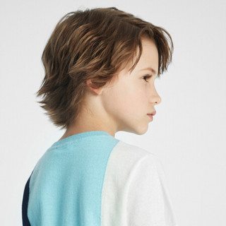 安奈儿童装男童女童夏款圆领短袖棉线衫2021新款休闲T恤 银河蓝 140cm