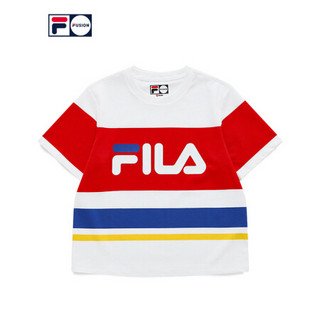 FILA FUSION 斐乐女子短袖T2021春夏新款时尚休闲撞色短袖T恤上衣 标准白-WT 175/92A/XL