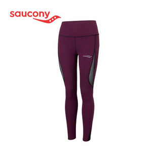 Saucony索康尼 透气吸汗弹力运动长裤打底裤瑜伽裤女380228110016 灰紫色 M