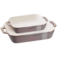 staub 珐宝 芝士焗饭盘烤箱焗炉专用陶瓷烘焙用具 长方菜盘加厚防烫碗盘饭盘菜盘餐盘烤盘套装 14cm+20cm方形烤盘2件套 石墨灰