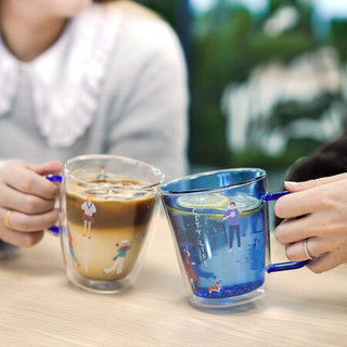 LOCK&LOCK 城市生活玻璃杯卡通男女学生手持茶水杯子LLG917CLR透明色400ML