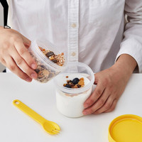 LOCK&LOCK 饭盒分隔便当盒上班族便携轻食减脂餐盒带叉勺学生 560ML+310ML-蓝色