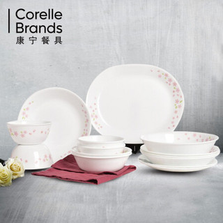 康宁餐具 CORELLE 美国进口玻璃餐具家用碗盘子套装耐热玻璃陶瓷中西式餐具终身质保樱花14件套 樱花14头