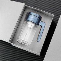 LOCK&LOCK 茶水分离杯双层商务男女士水杯子泡茶玻璃杯带手柄 400ML 蓝色