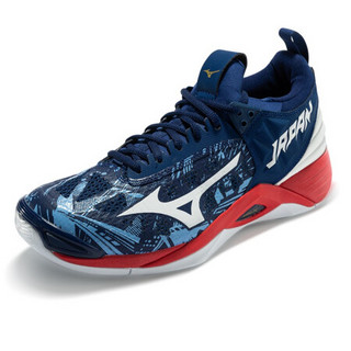 Mizuno 美津浓 Wave Momentum 中性排球鞋 V1GA191164 蓝色/白色/荧光红 41