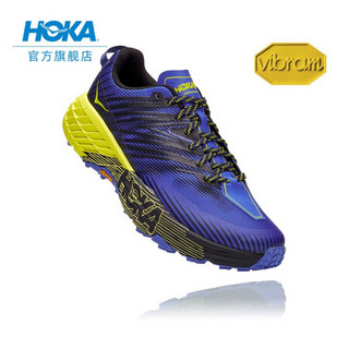 HOKA ONE ONE男飞速羚羊4越野跑步鞋 缓震支撑运动鞋 黑鸢尾花/月见草绿(宽楦) US 12 /300mm