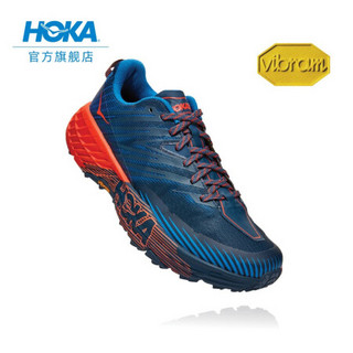 HOKA ONE ONE男飞速羚羊4越野跑步鞋 缓震支撑运动鞋 珐琅蓝 / 中国红 US 10.5 /285mm