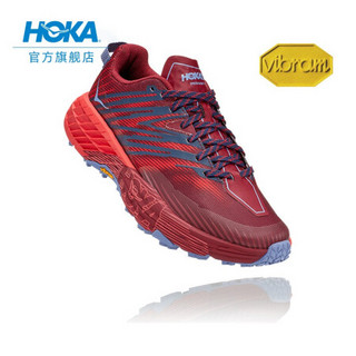 HOKA ONE ONE女飞速羚羊4越野跑步鞋缓冲支撑耐磨运动鞋 酒红/亮红 US 5/ 220mm