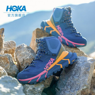 HOKA ONE ONE男女款TENNINE Hike GTX运动鞋高帮防水登山徒步鞋 摩洛哥蓝/藏红花橘-男-建议选大1码 5/220mm/W