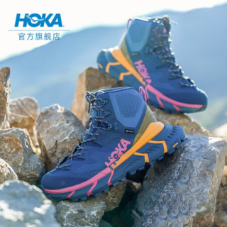 HOKA ONE ONE男女款TENNINE Hike GTX运动鞋高帮防水登山徒步鞋 摩洛哥蓝/藏红花橘-男-建议选大1码 5/220mm/W