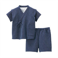 无印良品 MUJI 婴儿 华夫格编织 和式夏季短装 藏青色 100