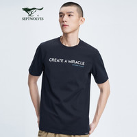 七匹狼短袖T恤男士2021夏季圆领趣味印花薄款男装1H1B30602932 001(黑色) 185/104A/2XL