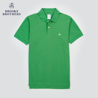 Brooks Brothers/布克兄弟男士夏新府绸棉logo款修身短袖Polo衫 3003-绿色 L