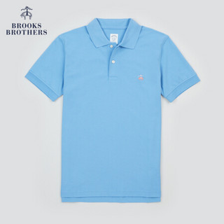 Brooks Brothers/布克兄弟男士夏新府绸棉logo款修身短袖Polo衫 4003-天蓝色 XS