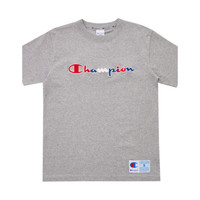  Champion2021新款情侣款男女刺绣草写大Logo短袖圆领T恤 浅灰色 M