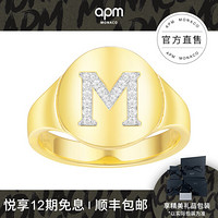 APM Monaco金黄色银字母M戒指女 个性指环气质复古流行送女友礼物女时尚饰品 晶钻字母M 50