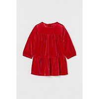 H&M 女婴幼童红色丝绒连衣裙