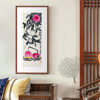 Artron 雅昌 齐白石《大寿图》沙发背景墙装饰画挂画 茶褐色 147×71cm 国画水墨画