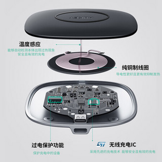 AUKEY15W快充通用苹果iPhone12Pro/MiniQi无线充电器充电板三星小米华为快充无线 黑色