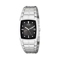 西铁城(CITIZEN)男士光动能休闲手表方形表盘不锈钢石英腕表32mm BM6550-58E