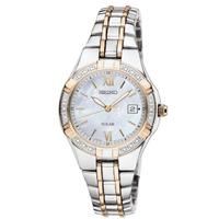 精工(Seiko)女士时尚太阳能腕表镶钻边框不锈钢表带50米防水27mm SUT068 No Color ONE SIZE