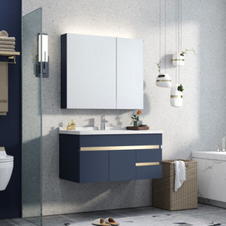 联勒 Uniler 实木浴室柜轻奢蓝色卫浴柜洗脸台洗手台洗漱台卫生间洗脸盆洗手盆柜组合套装全面镜柜湖泊蓝 80cm 报价价格评测怎么样 什么值得买