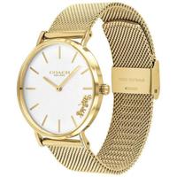 coach蔻驰女士Perry系列防水石英机芯优雅金色不锈钢网状手链手表36mm Silver ONE SIZE