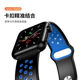 毕亚兹 苹果手表表带 iwatch SE硅胶运动表带 透气不粘腻Apple Watch Series6/5/4/3/2代通用38/40mmBD10黑蓝