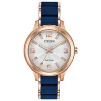 西铁城(CITIZEN)FE7073-71A女士防水石英玫瑰金不锈钢蓝色硅胶手链手表36mm Rose-Gold/Blue ONE SIZE