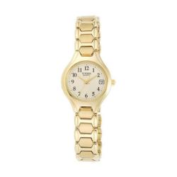 CITIZEN EU2252-56P女士防水石英日期显示金色不锈钢手链手表23mm