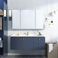 联勒（UNILER）实木浴室柜组合现代简约卫浴柜镜柜卫生间浴室洗漱台洗手盆柜组合套装 全面镜柜-蓝色-120cm