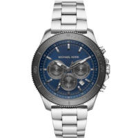 Michael Kors 男士MK8662防水三针石英蓝色表盘日期显示不锈钢腕表44.5mm Silver ONE SIZE