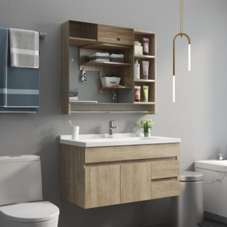 联勒 Uniler 实木浴室柜组合洗脸台洗手台卫浴柜镜柜面盆洗漱台吊柜卫生间洗脸盆洗手盆柜组合套装原木色 80cm 经典镜柜 报价价格评测怎么样 什么值得买