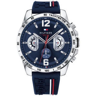 Tommy Hilfiger 汤米·希尔费格男士防水石英机芯海军硅胶表带腕表46mm 1791476 Blue ONE SIZE