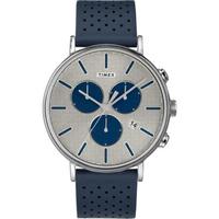 天美时(TIMEX)男士 Fairfield 防水石英机芯皮革表带手表41mm Blue ONE SIZE