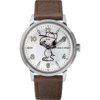 天美时(TIMEX)男士 防水石英 X Welton Peanuts特色史努比40mm皮革表带手表 Brown ONE SIZE