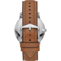 Fossil 化石男士石英手表 极简主义棕色皮革表带商务腕表 44mm表盘 Brown ONE SIZE