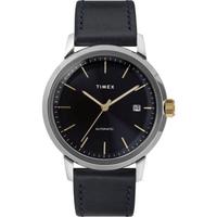 天美时(TIMEX)Marlin系列 男士手表 自动机芯 40mm表盘 黑色皮革表带腕表 Navy ONE SIZE