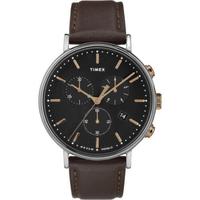 天美时(TIMEX)Fairfield系列 极简主义手表 男士计时码表 41mm表盘 皮革表带腕表 Dark Brown ONE SIZE