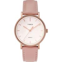 天美时(TIMEX)Fairfield系列 女士手表 简约37mm表盘 粉色皮革表带腕表 Gray/Cream 36mm