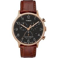 天美时(TIMEX)Waterbury系列 男士经典计时 40mm黑色表盘 压纹皮革表带腕表 Brown ONE SIZE