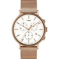 天美时(TIMEX)Fairfield系列 男士计时码表 41mm白色表盘 玫瑰金精钢网状表带腕表 Rose Gold ONE SIZE