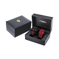 Ferrari男士RedRev手表石英机芯时尚元素红黑橡胶表带44mm&38mm礼品套装30m防水 Black/Red ONE SIZE