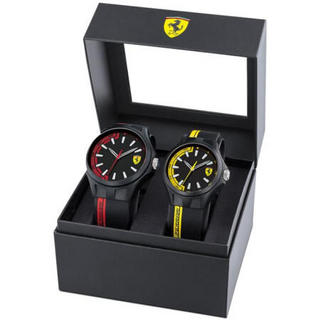 Ferrari男士基础款运动手表套装礼盒石英机芯黑色硅胶表带红黄元素搭配logo38mm&44mm Black No Size
