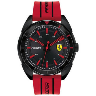 Ferrari男士手表石英机芯Forza黑色不锈钢圆形表盘个性logo红色硅胶表带45mm防水30m No Color ONE SIZE