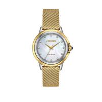 西铁城(CITIZEN)女士光动能手表石英机芯金色不锈钢手链腕表32mm Gold One Size