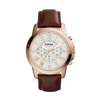 Fossil 化石 男士手表石英机芯50米防水经典棕色皮革表带腕表 Brown One Size