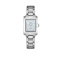 精工(Seiko)女士石英机芯光动能手表银色不锈钢表链24mm蓝色镶钻矩形表盘防水30m Silver One Size